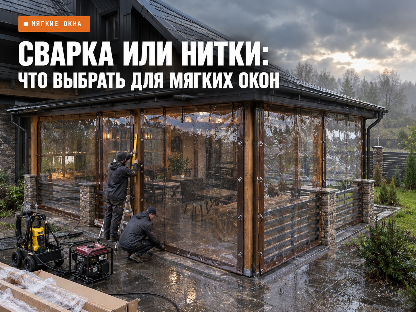 Шов мягких окон на веранде: сварка ТВЧ или прошивка нитками — что держится дольше